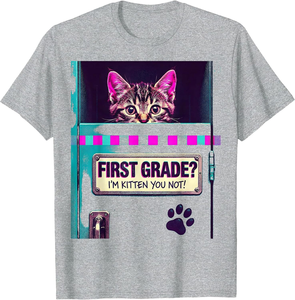 Men's First Grade? I’m Kitten You Not Cute Cat Lover Back T-Shirt - Heather Grey