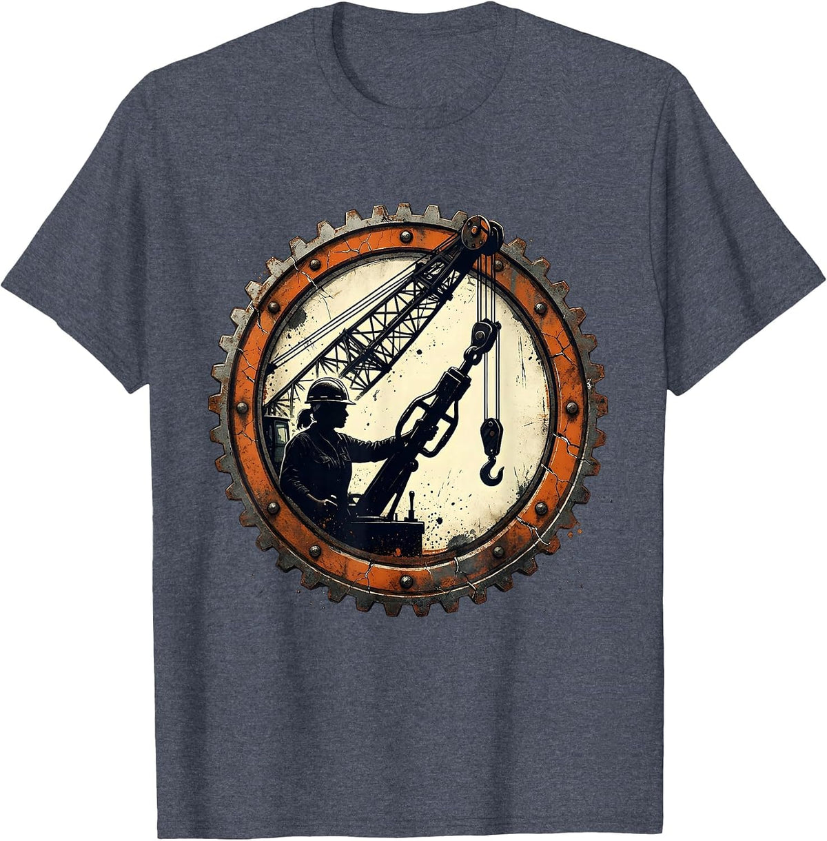 Labor Day Dock Worker Crane Operator Graphic T-Shirt - Heather Blue