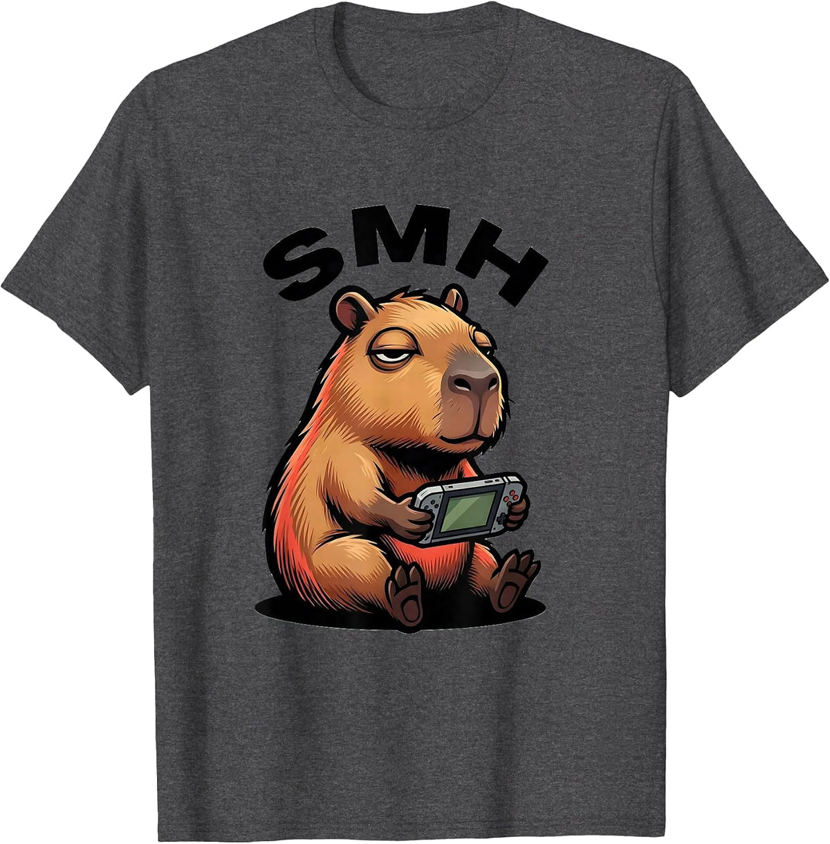 Men's smh Funny Capybara Gamer Meme Humor Video Games T-Shirt - Dark Heather Grey