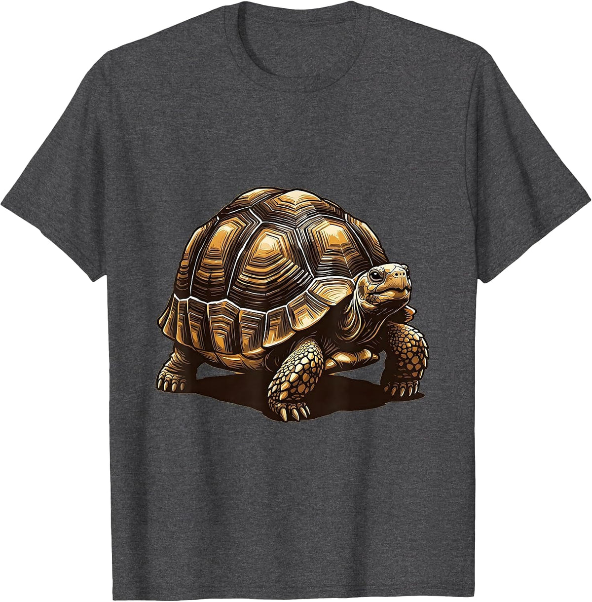 Men's Low Tortoise Playful Wood Type Letterpress Animal Lover T-Shirt - Dark Heather Grey