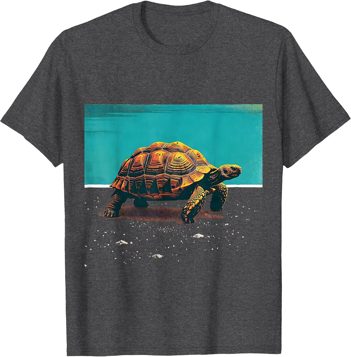 Off-Center Tortoise Risograph Beach Humor Animal Lover T-Shirt - Dark Heather Grey