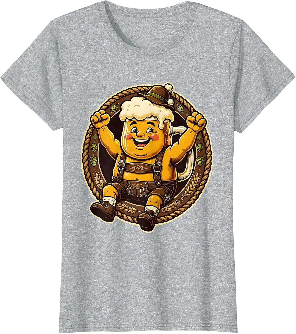 Oktoberfest Bavarian Beer Stein Celebration Design T-Shirt - Heather Grey