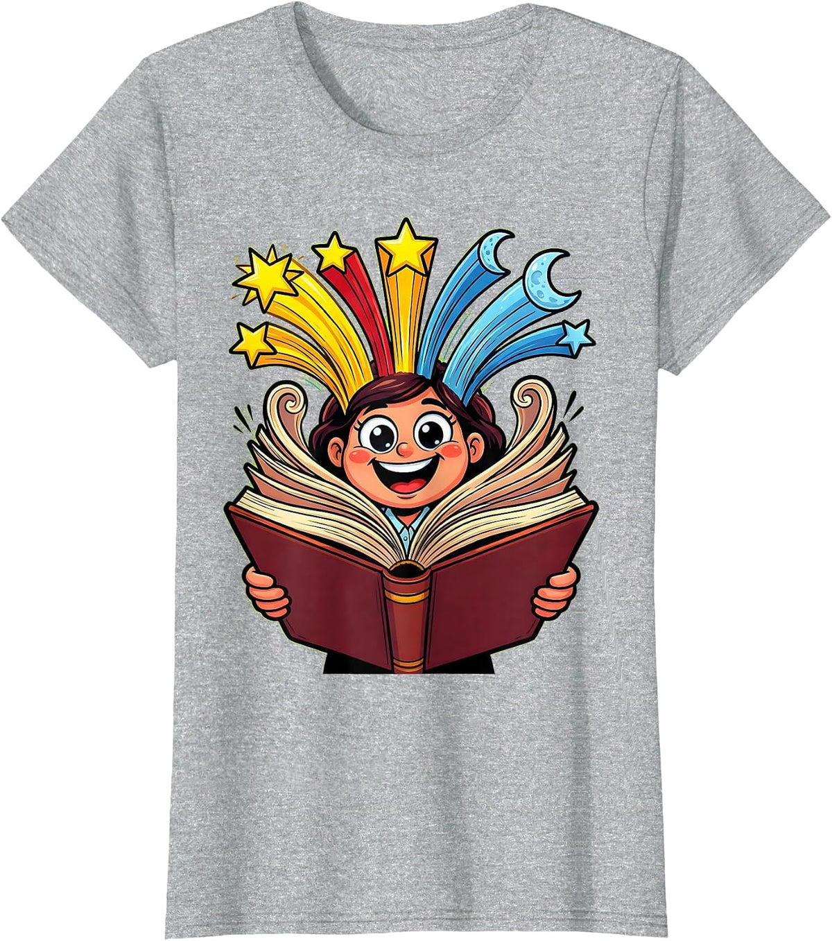 Women's Preschool Teacher Storytime Giant Storybook Illustration T-Shirt - Heather Grey