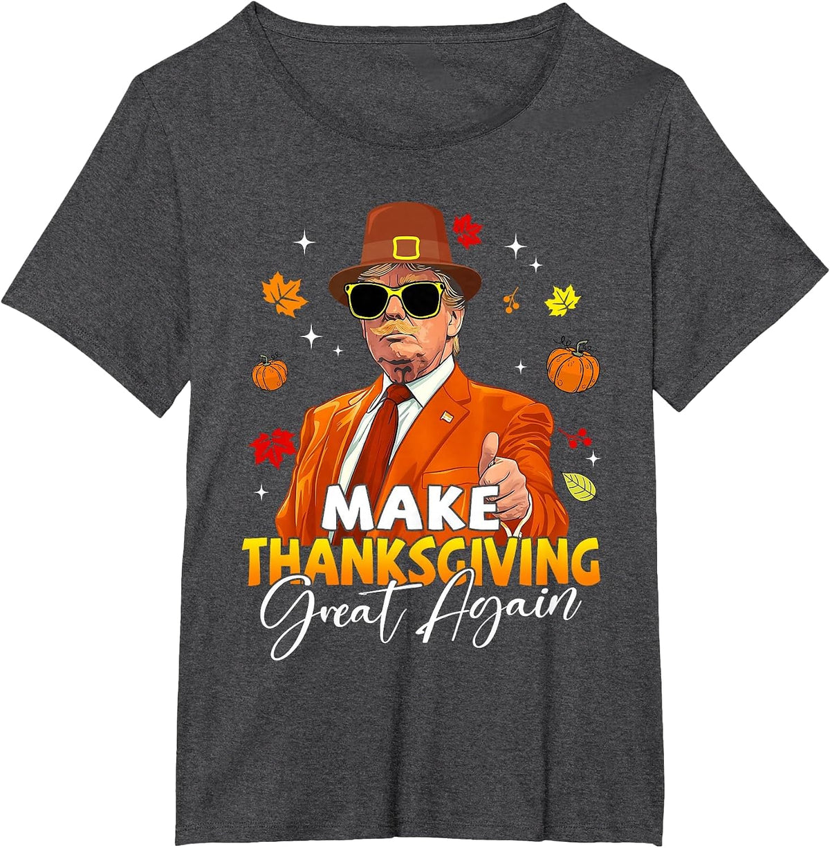Make Thanksgiving Great Again Autumn Fall Leaves Trump Funny T-Shirt - Dark Heather Grey