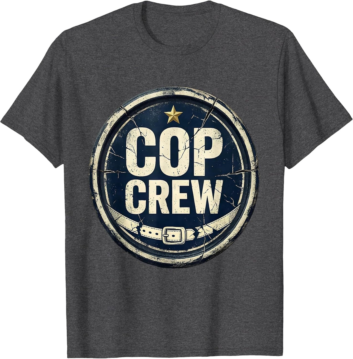 Men's COP CREW Distressed Police Officer Costume Halloween Novelty T-Shirt - Dark Heather Grey