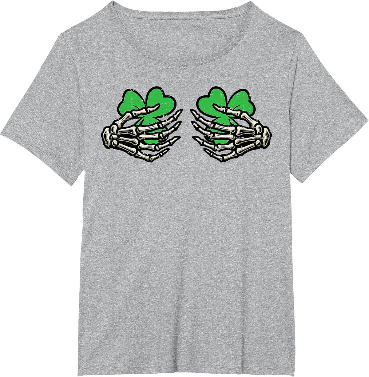 St Patricks Skeleton Hand Clover Chest Saint Pattys Women T-Shirt - Heather Grey