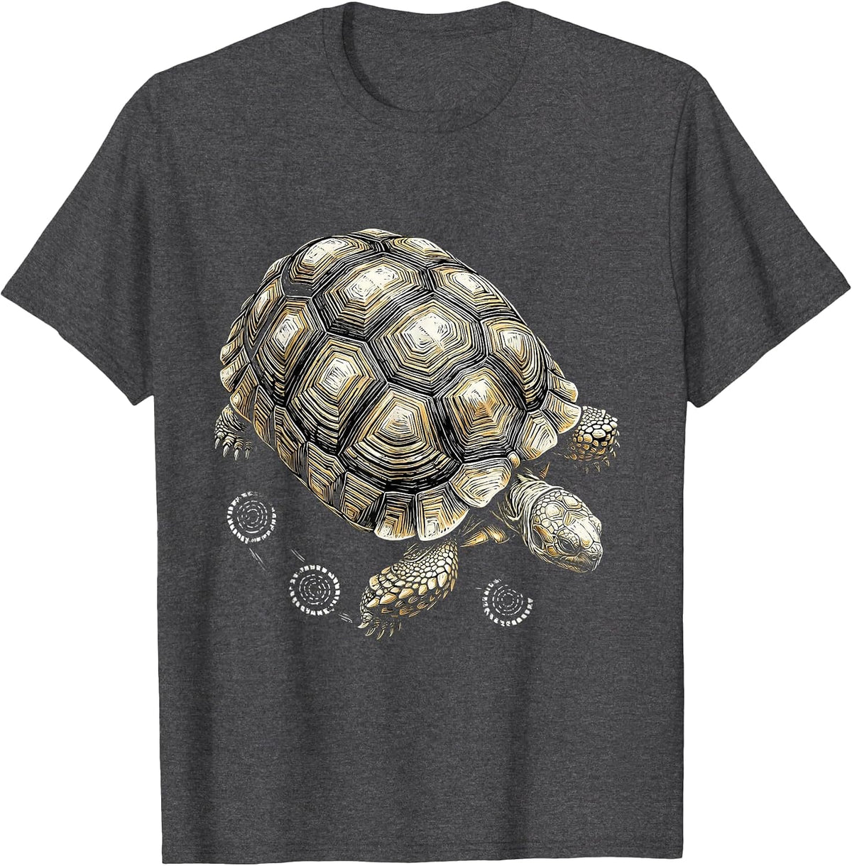 Overhead Land Tortoise Woodcut Engraving Animal Lover T-Shirt - Dark Heather Grey