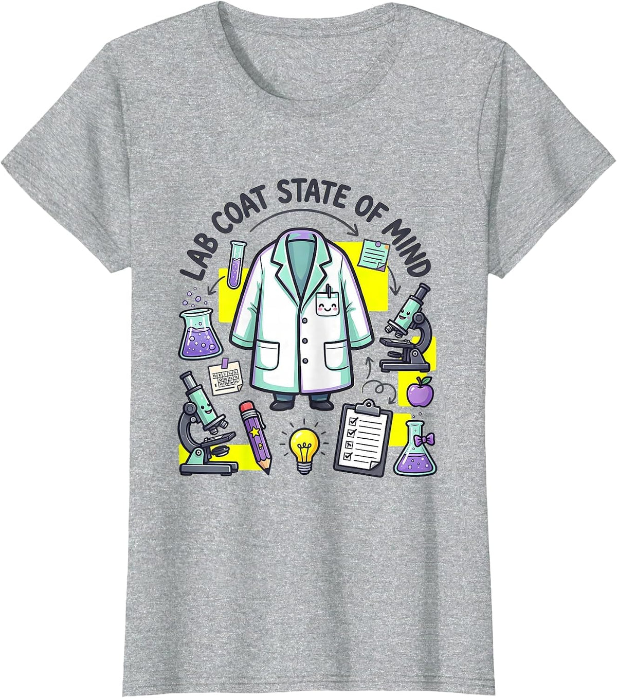 Lab Coat State of Mind Science Teacher Design T-Shirt - Heather Grey