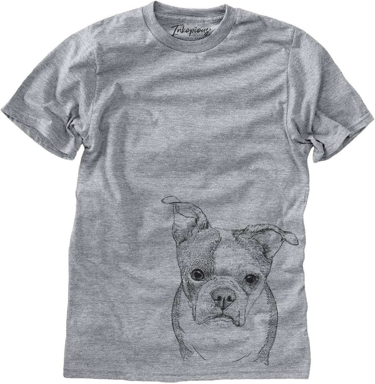 Bare Bandit the Boston Terrier Dog Triblend T-Shirt - Unisex Grey Crew Neck