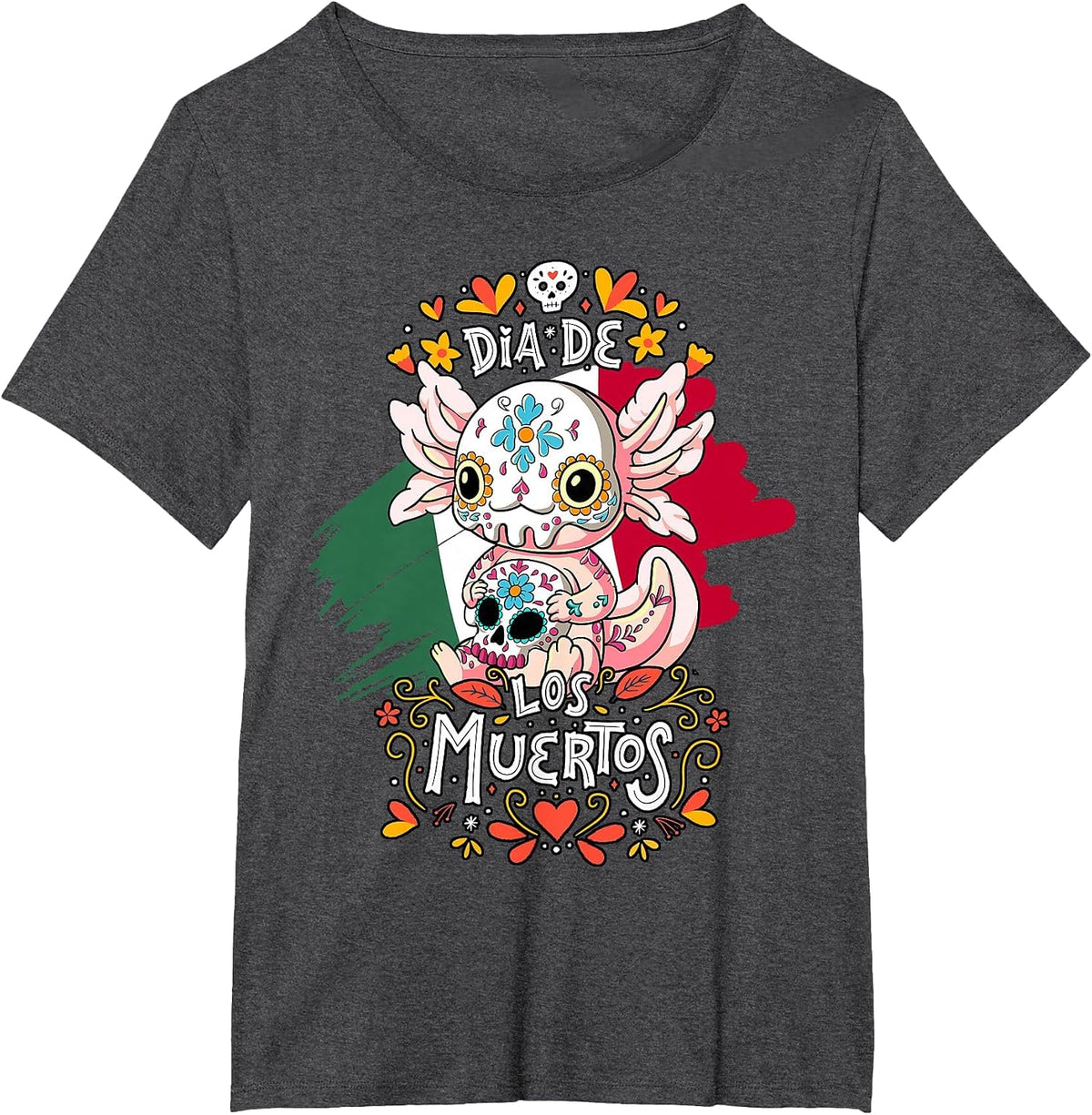 Dia De Los Muertos Axolotl T-Shirt - Dark Heather Grey