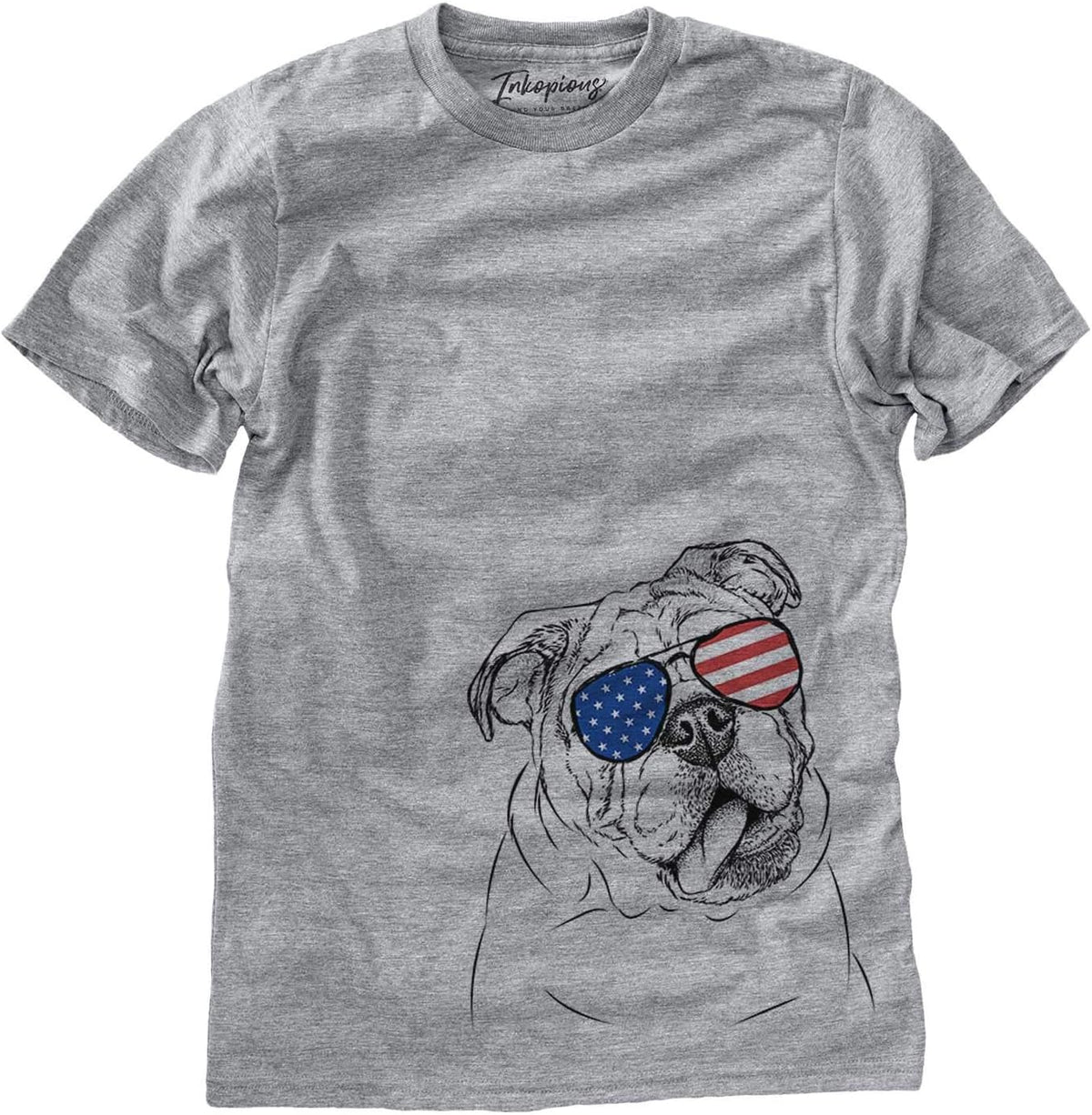 Patriotic Benson the English Bulldog Dog Triblend T-Shirt - Unisex Grey Crew Neck