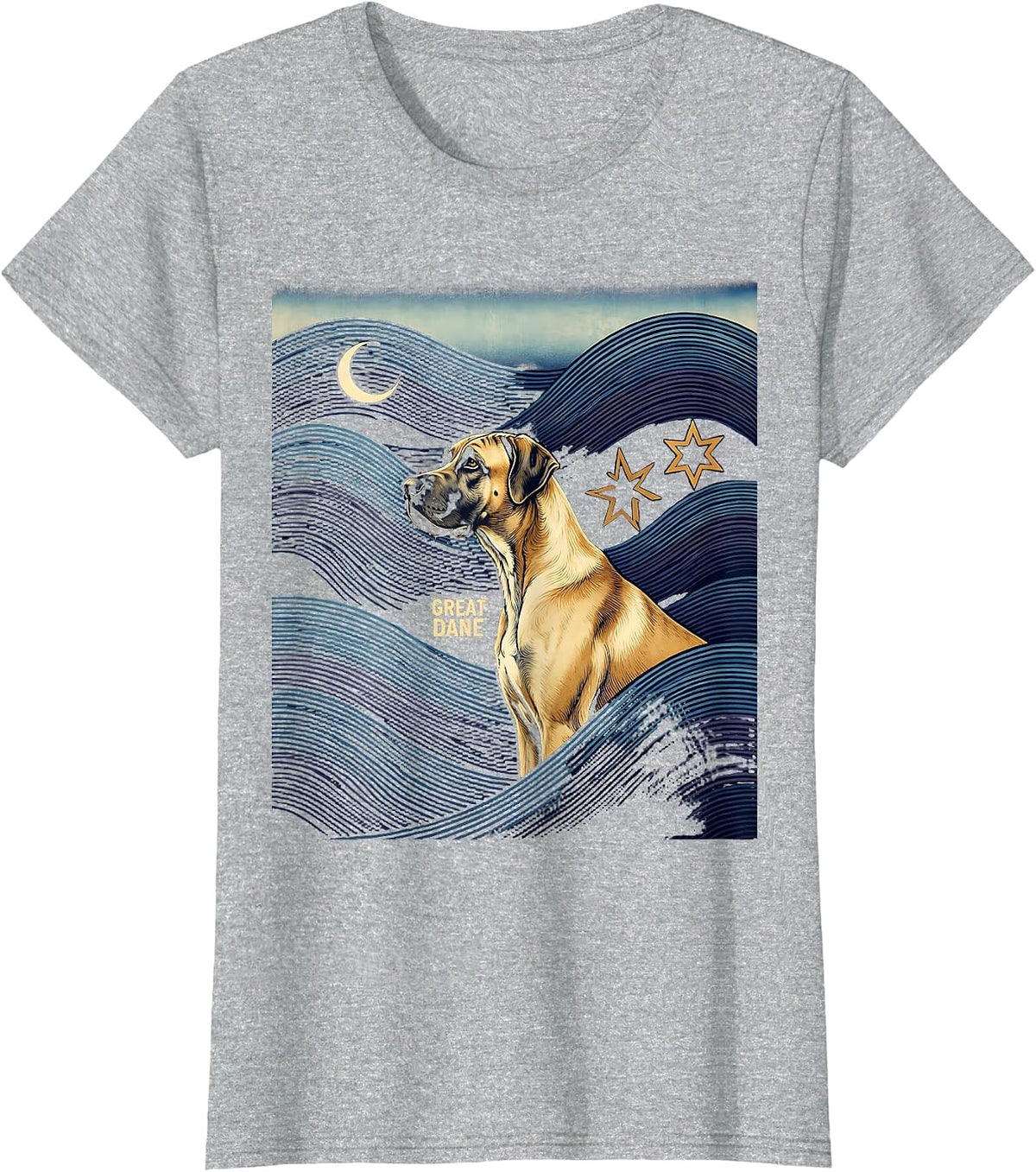 GREAT DANE Ukiyo-e Great Dane Owner Van Gogh Starry Night T-Shirt - Heather Grey