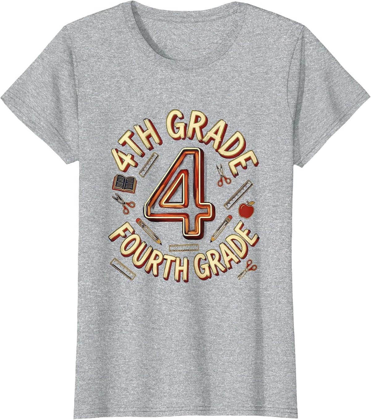 Women's 4TH GRADE Fourth Grade Typography Team Back To School T-Shirt - Heather Grey