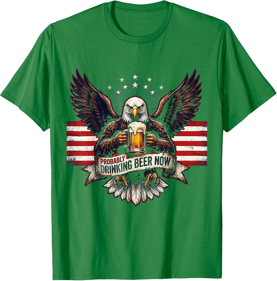 Men's Probably Drinking Beer Now Funny Beer Design T-Shirt - Kelly Green