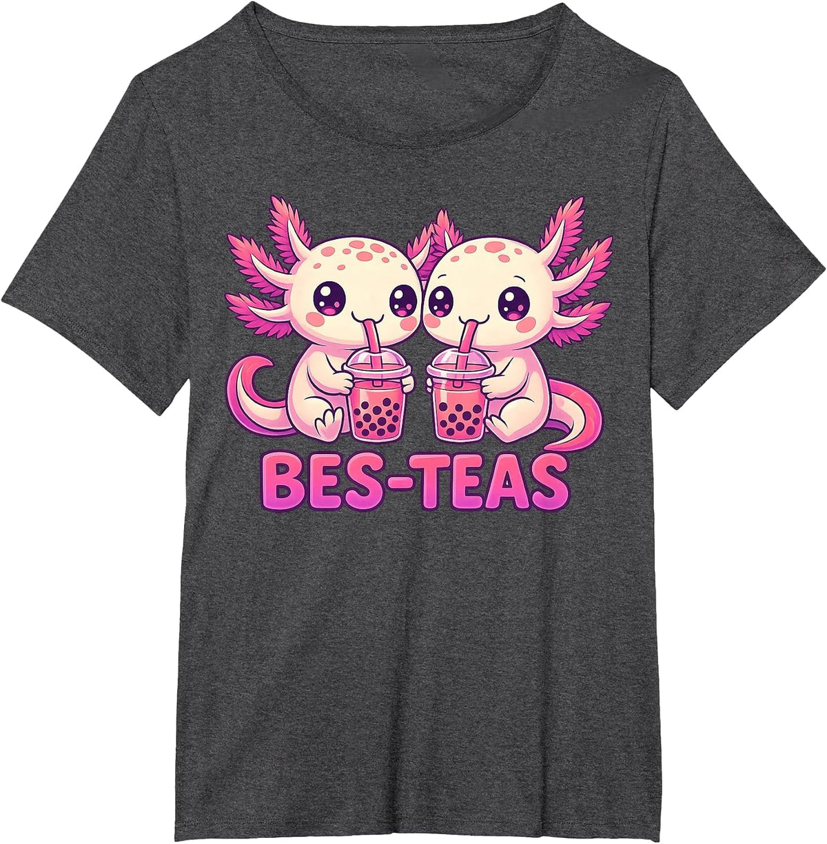 Axolotl Boba Tea Best Friend Bubble Tea BFFs Matching Kids T-Shirt - Dark Heather Grey