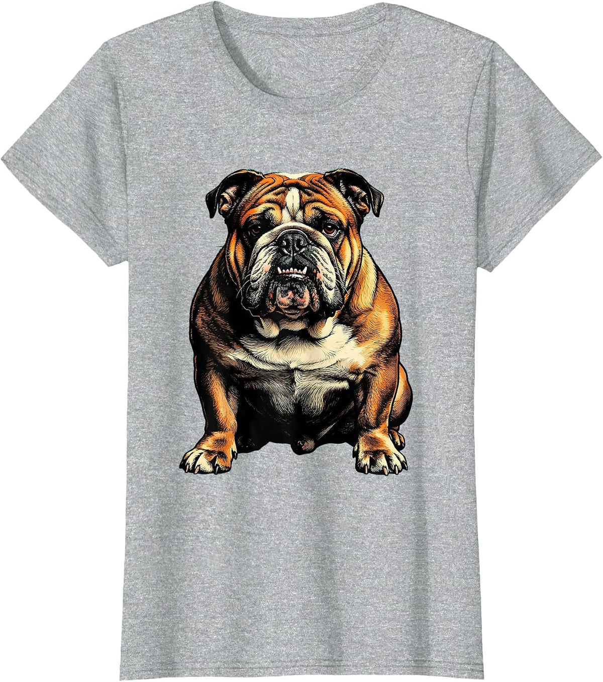 Women's English Bulldog Screenprint Poster Dog Lover Art T-Shirt - Heather Grey