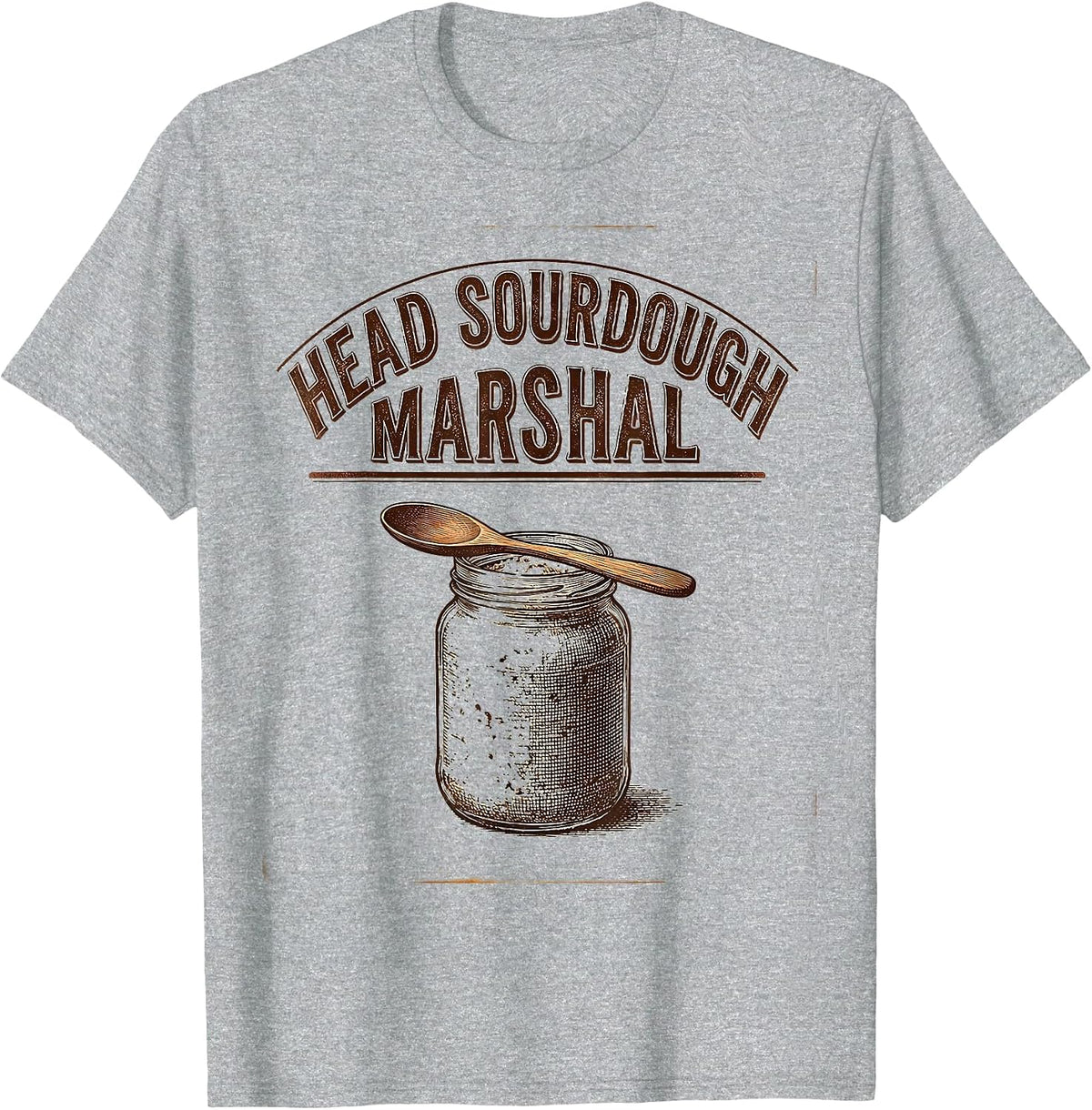Men's Head Sourdough Marshal Vintage Baker Bread-Pun Humor T-Shirt - Heather Grey