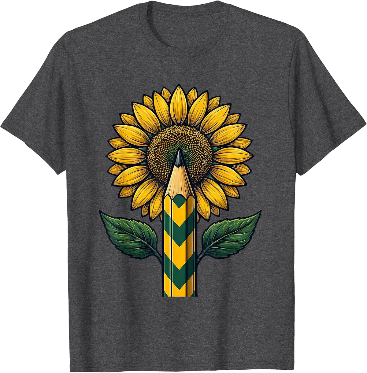 1st Grade Sunflower Pencil Graphic Tee T-Shirt - Dark Heather Grey