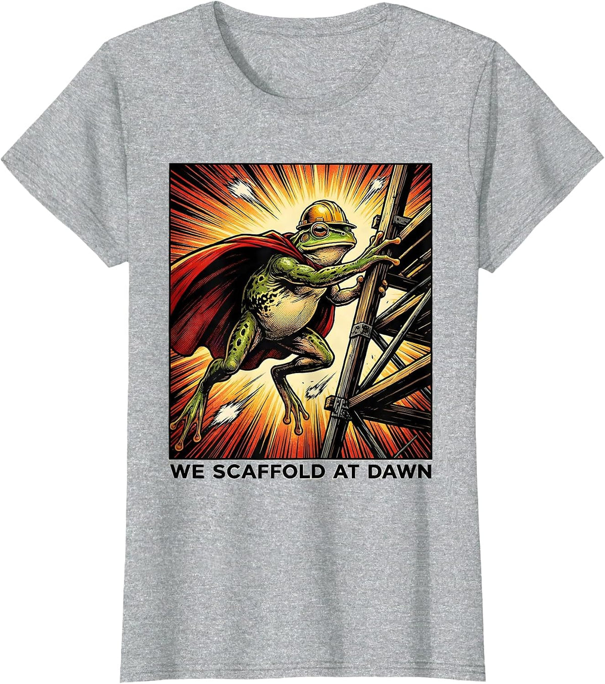 Women's We Scaffold At Dawn Funny Frog Teacher Comic Book T-Shirt - Heather Grey