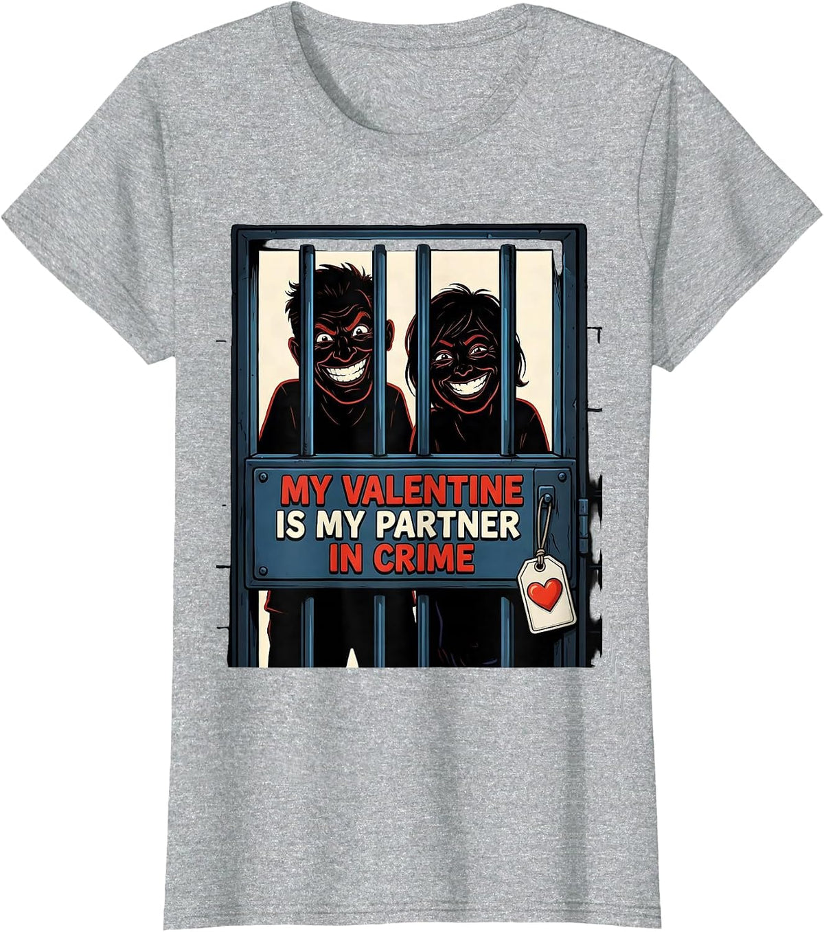 My Valentine Is My Partner In Crime Funny First Responder T-Shirt - Heather Grey
