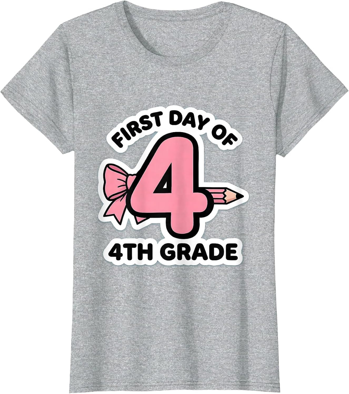 Women's First Day Of 4th Grade Coquette Bow Pencil Back To School T-Shirt - Heather Grey