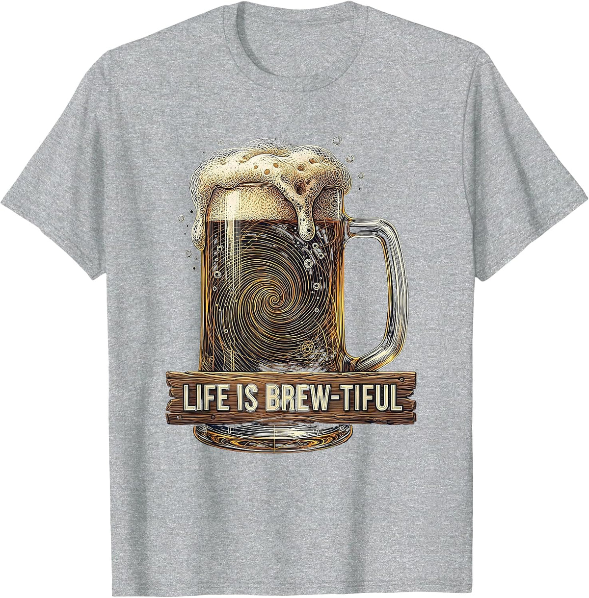 Men's Life Is Brew-tiful Beer Lover Graphic Design T-Shirt - Heather Grey