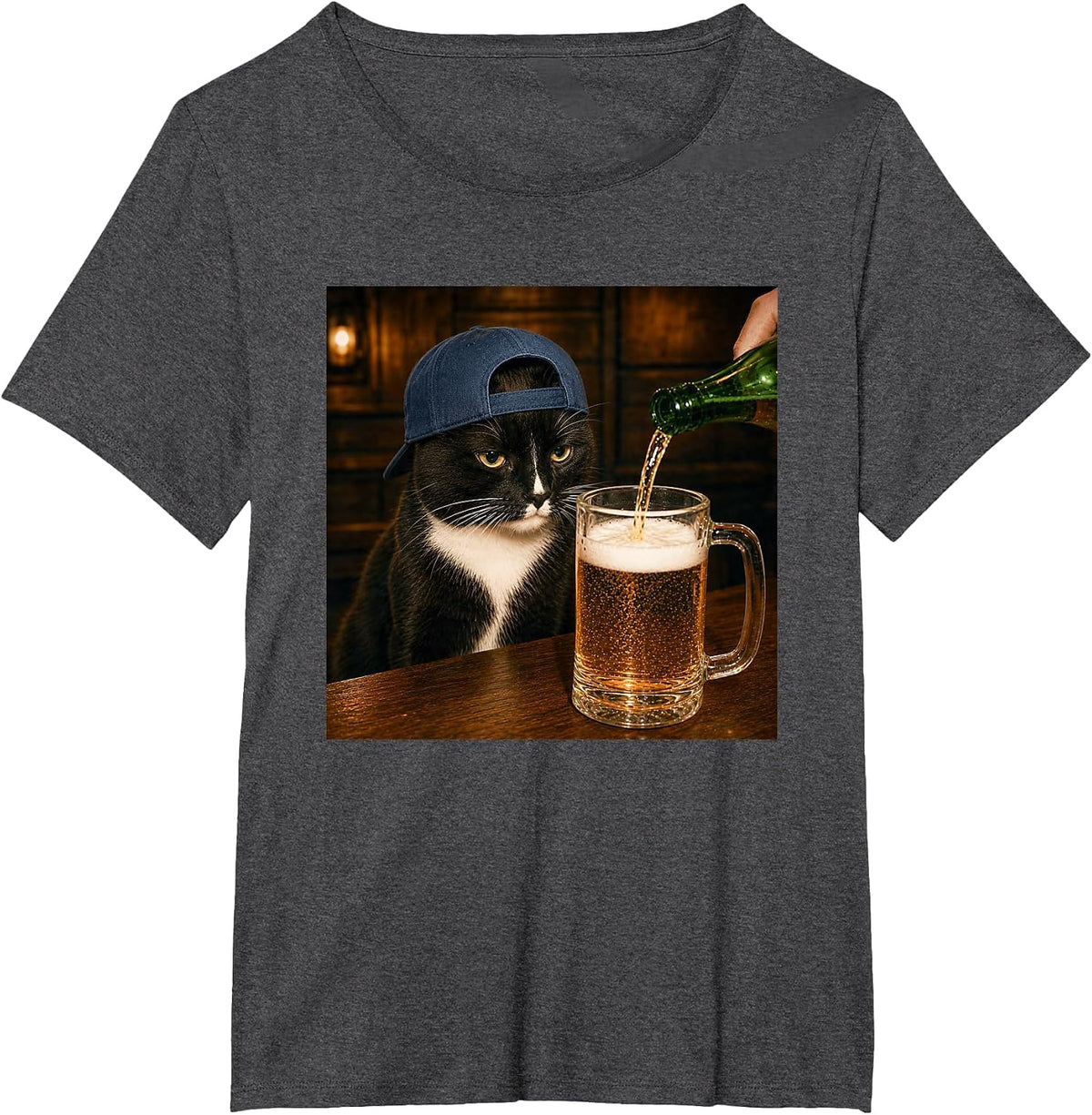 Funny Tuxedo Drinking Beer Cat Meme T-Shirt - Dark Heather Grey