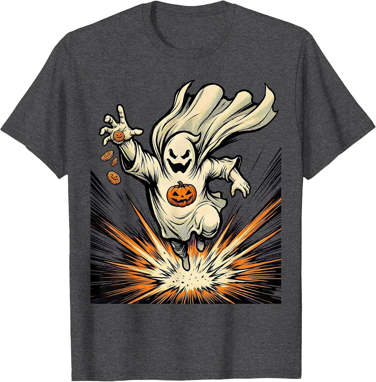 Rounded Ghost Hero Landing Comic Book School Counselor T-Shirt - Dark Heather Grey