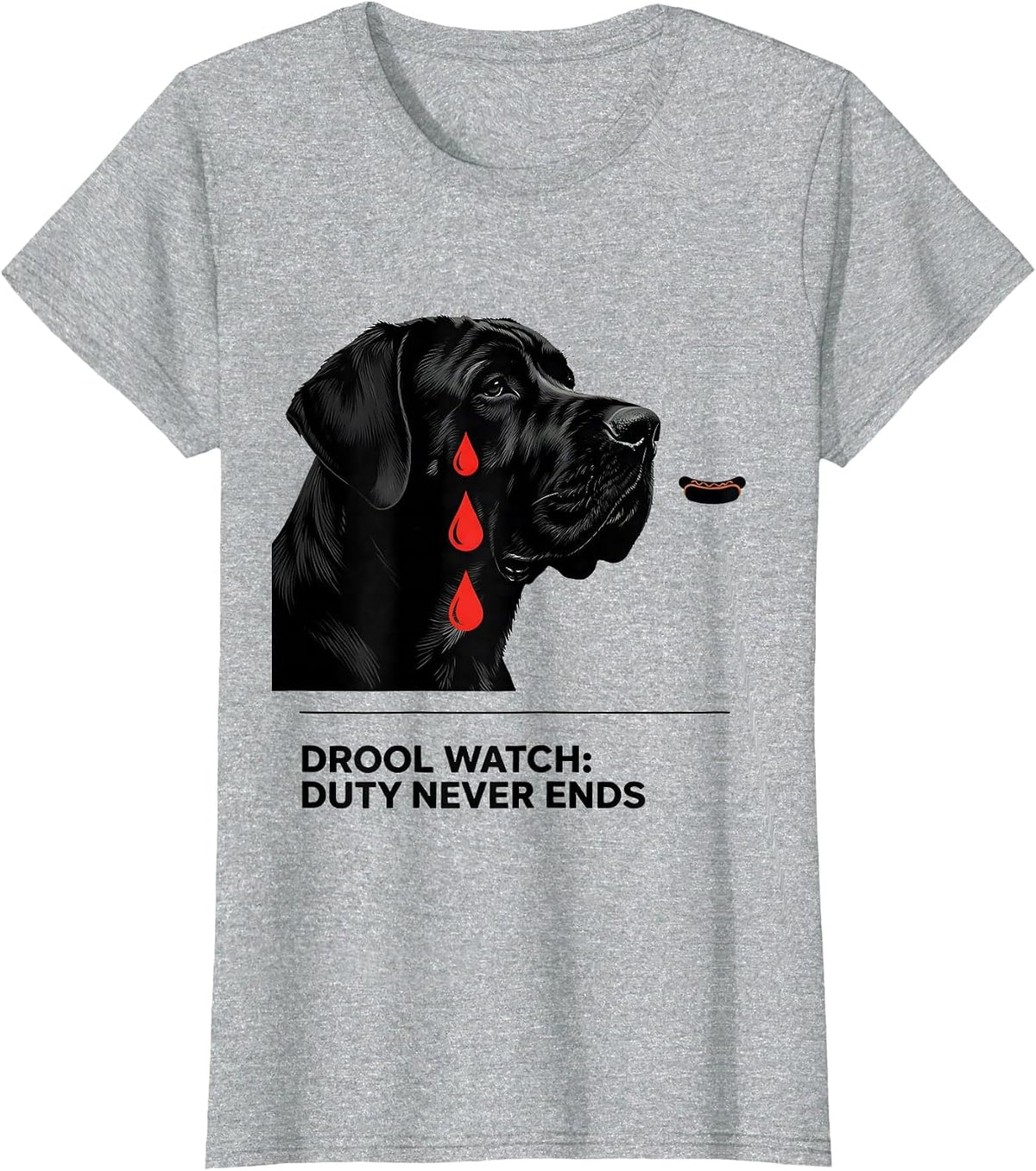Women's Drool Watch: Duty Never Ends Funny Great Dane Dog Owner T-Shirt - Heather Grey