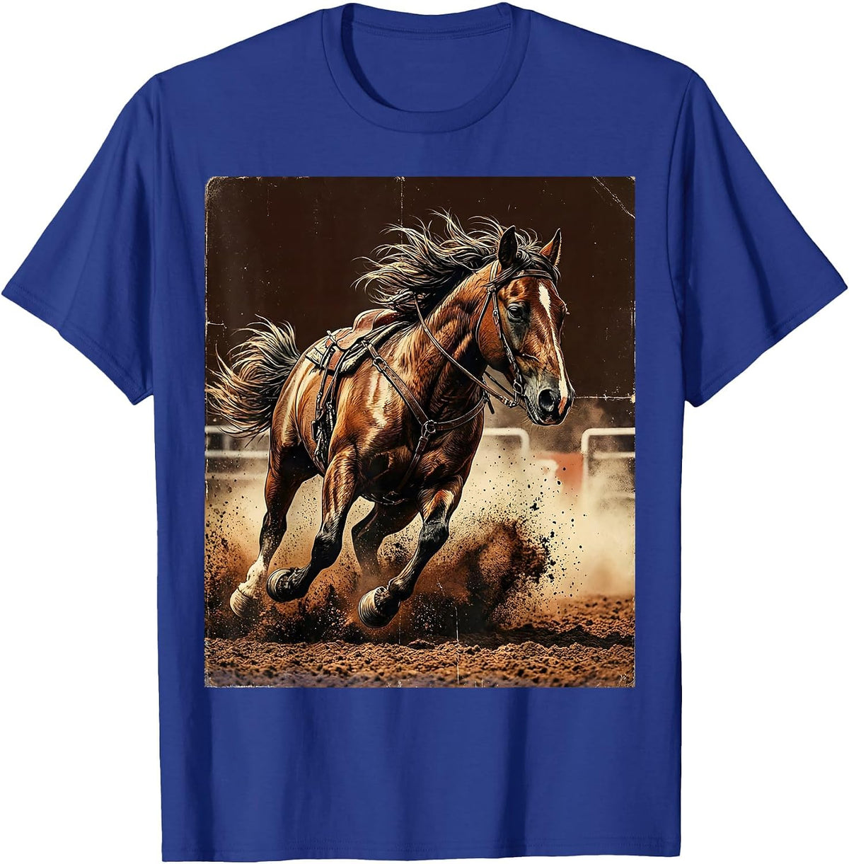 Men's Barrel Racer Horse Tight Turn Rodeo Graphic T-Shirt - Royal Blue