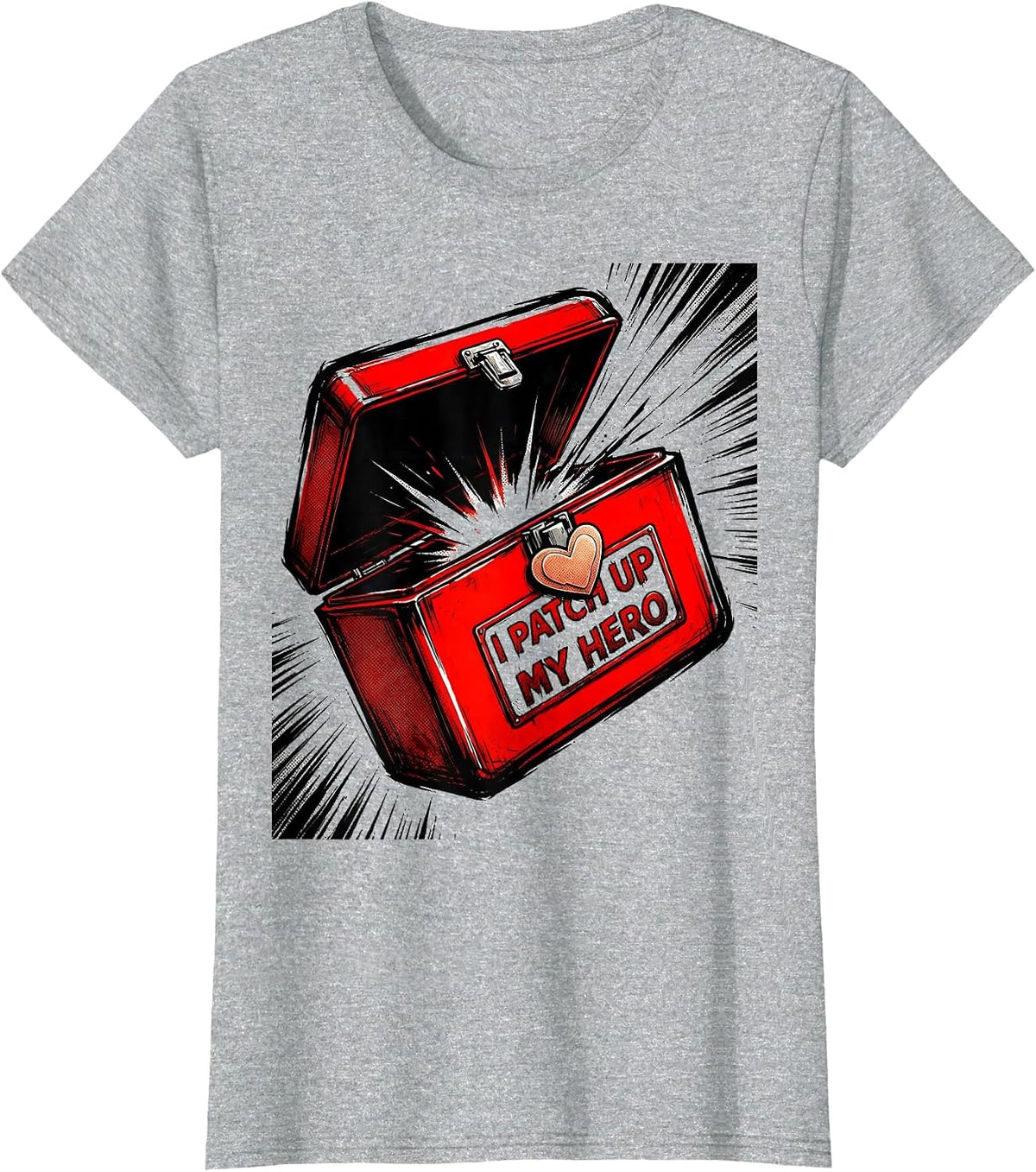 I Patch Up My Hero Comic Book First Responder Spouse T-Shirt - Heather Grey