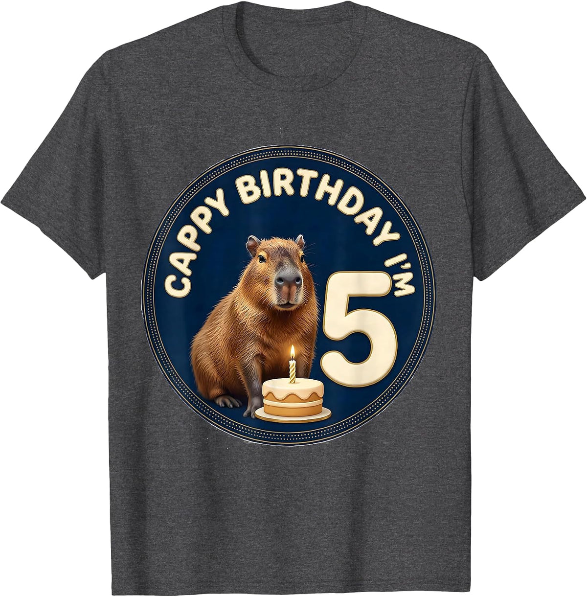 Cappy Birthday I'm Five Cute Capybara Animal Lover Kids T-Shirt - Dark Heather Grey