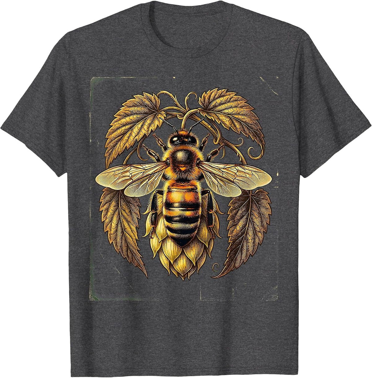 Bee Harvesting Hops Craft Beer Nature Art T-Shirt - Dark Heather Grey