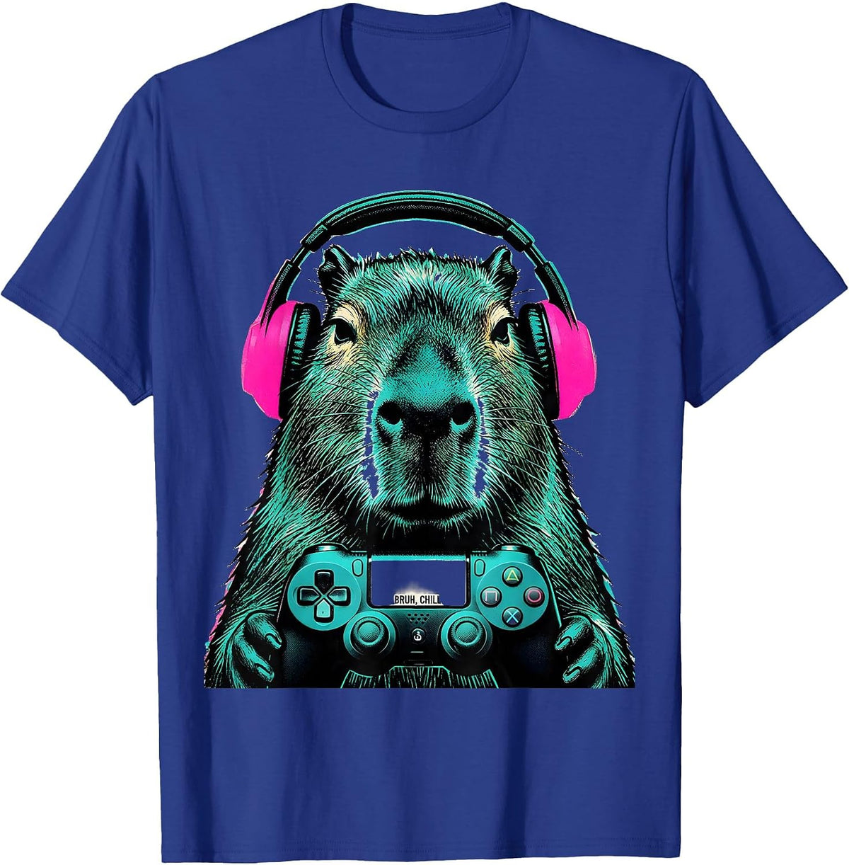 BRUH, CHILL Funny Capybara Gamer Meme Humor T-Shirt - Royal Blue
