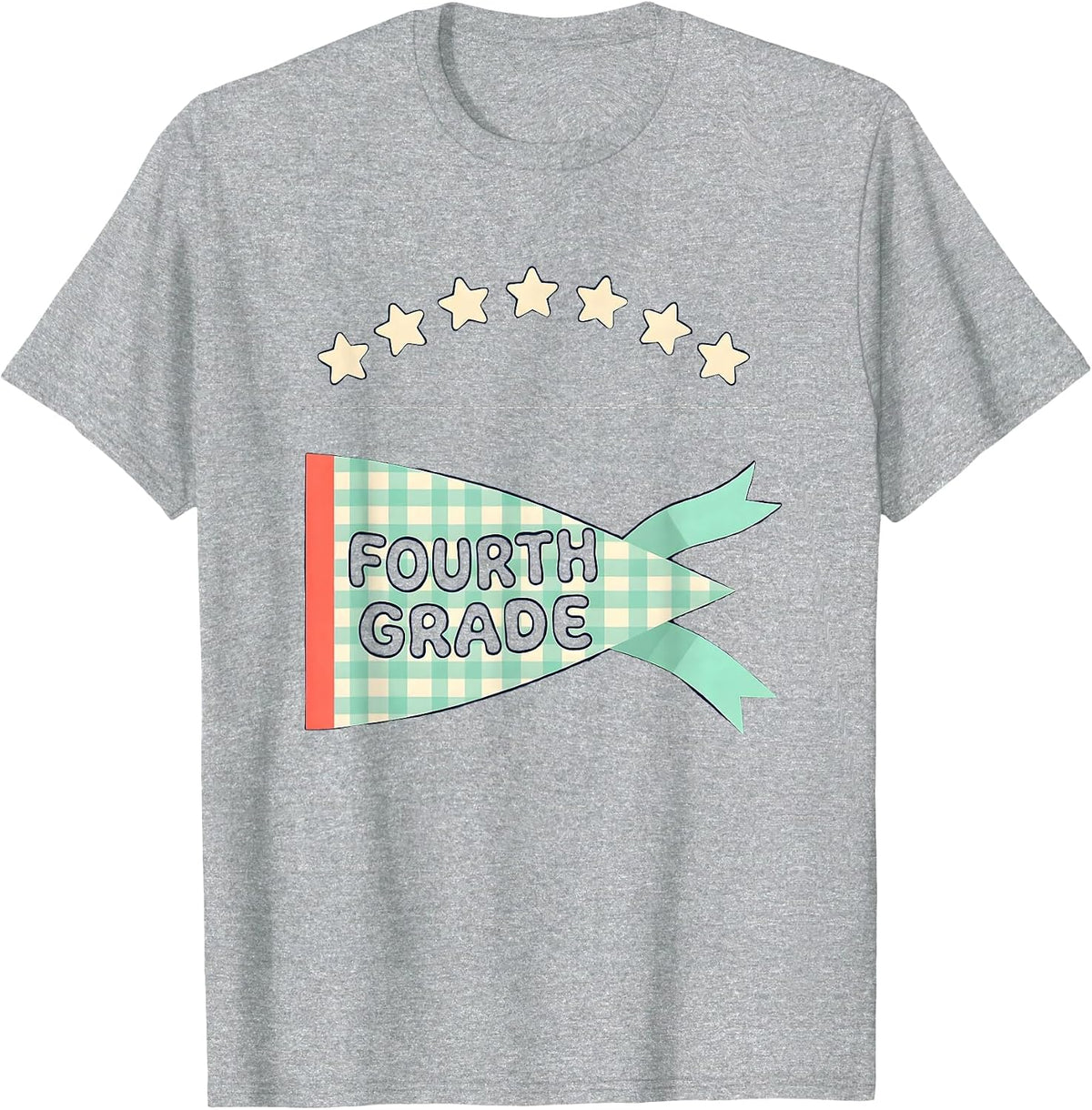 Men's Fourth Grade Pennant Flag Back to School Teacher Student T-Shirt - Heather Grey