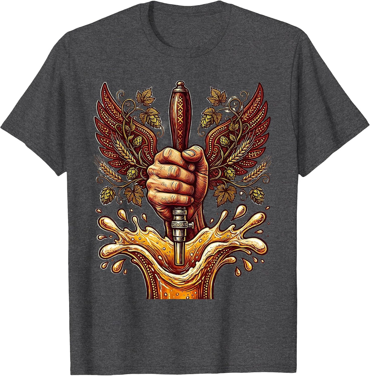Men's Beer Tap Pull Splash Graphic Tee T-Shirt - Dark Heather Grey