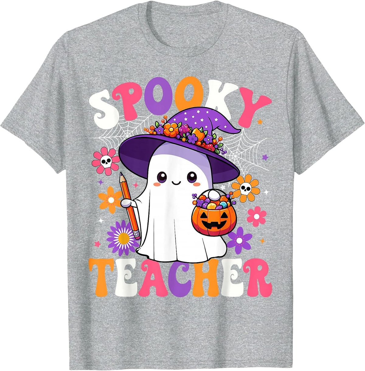 Spooky Teacher Halloween Cute Halloween Teacher Ghost T-Shirt - Heather Grey