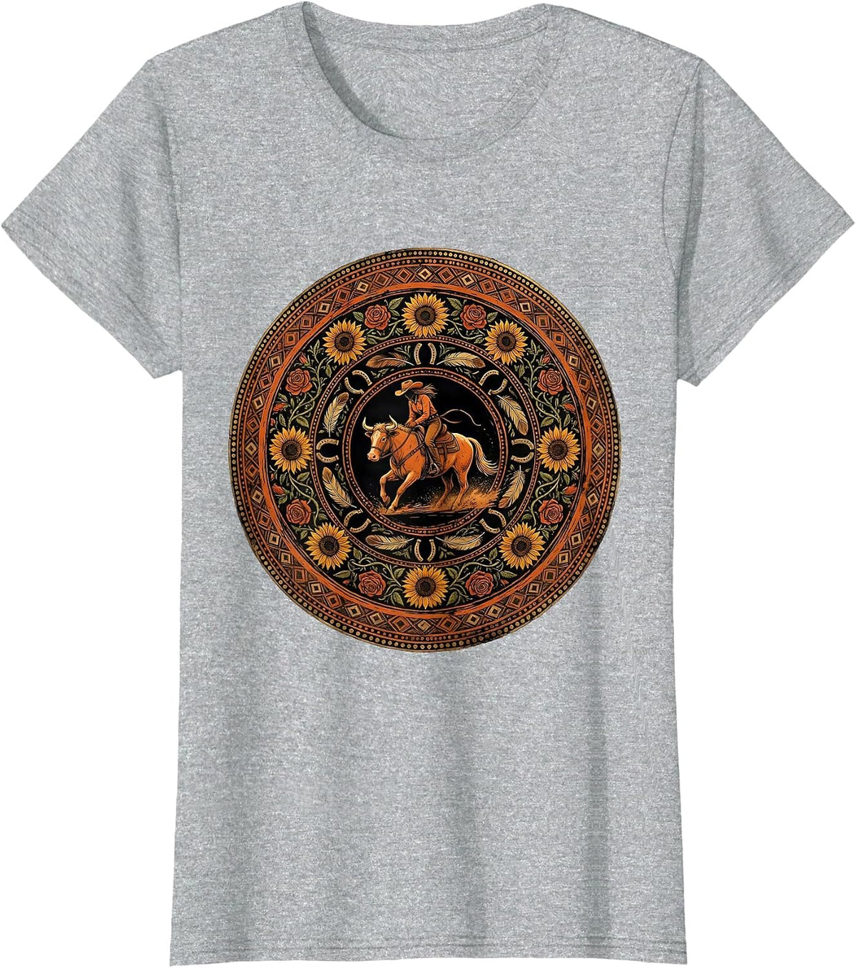 Rodeo Barrel Racing Cowgirl Graphic Tee T-Shirt - Heather Grey