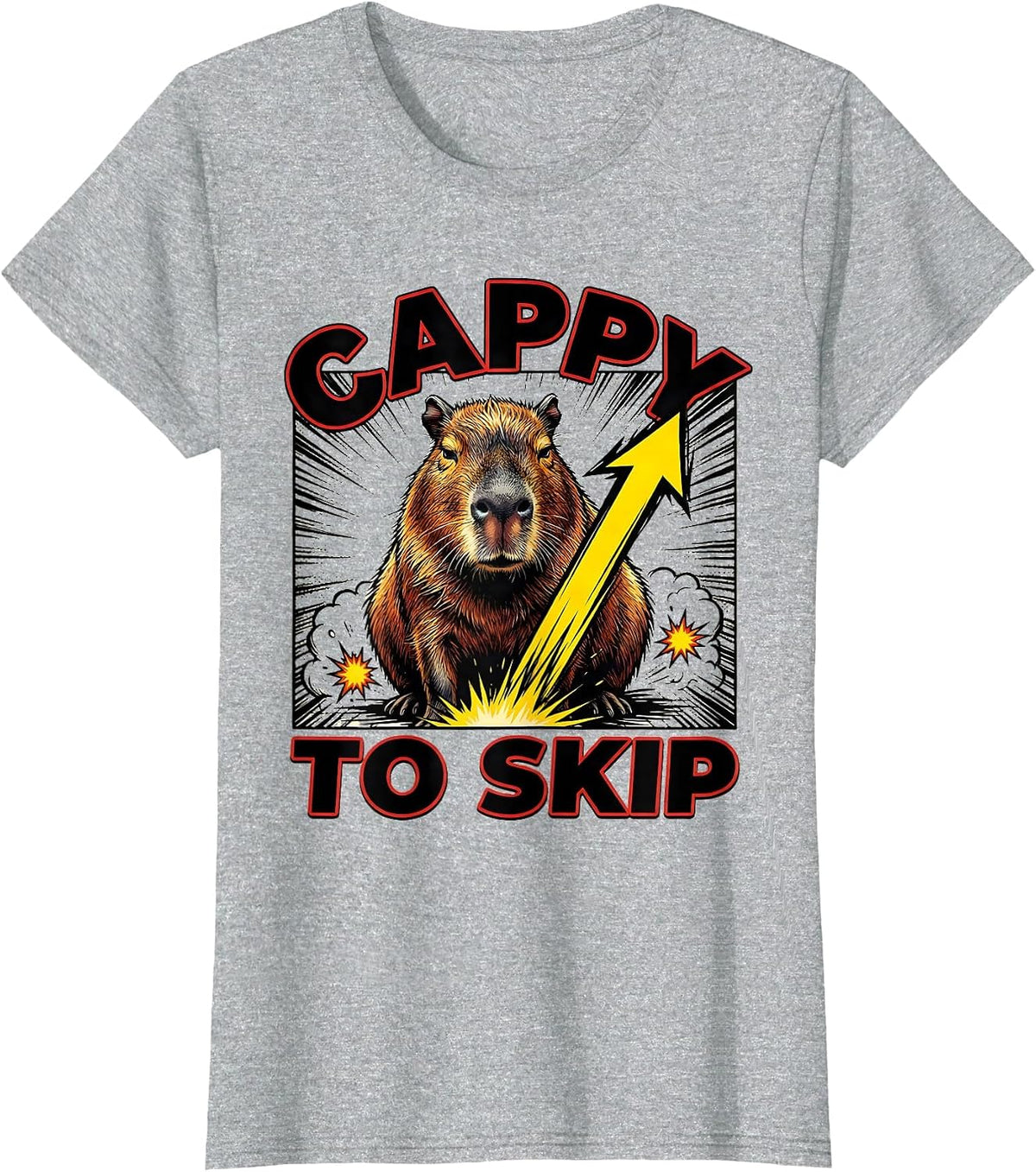 cappy to skip Funny Capybara Comic Book Animal Meme Humor T-Shirt - Heather Grey