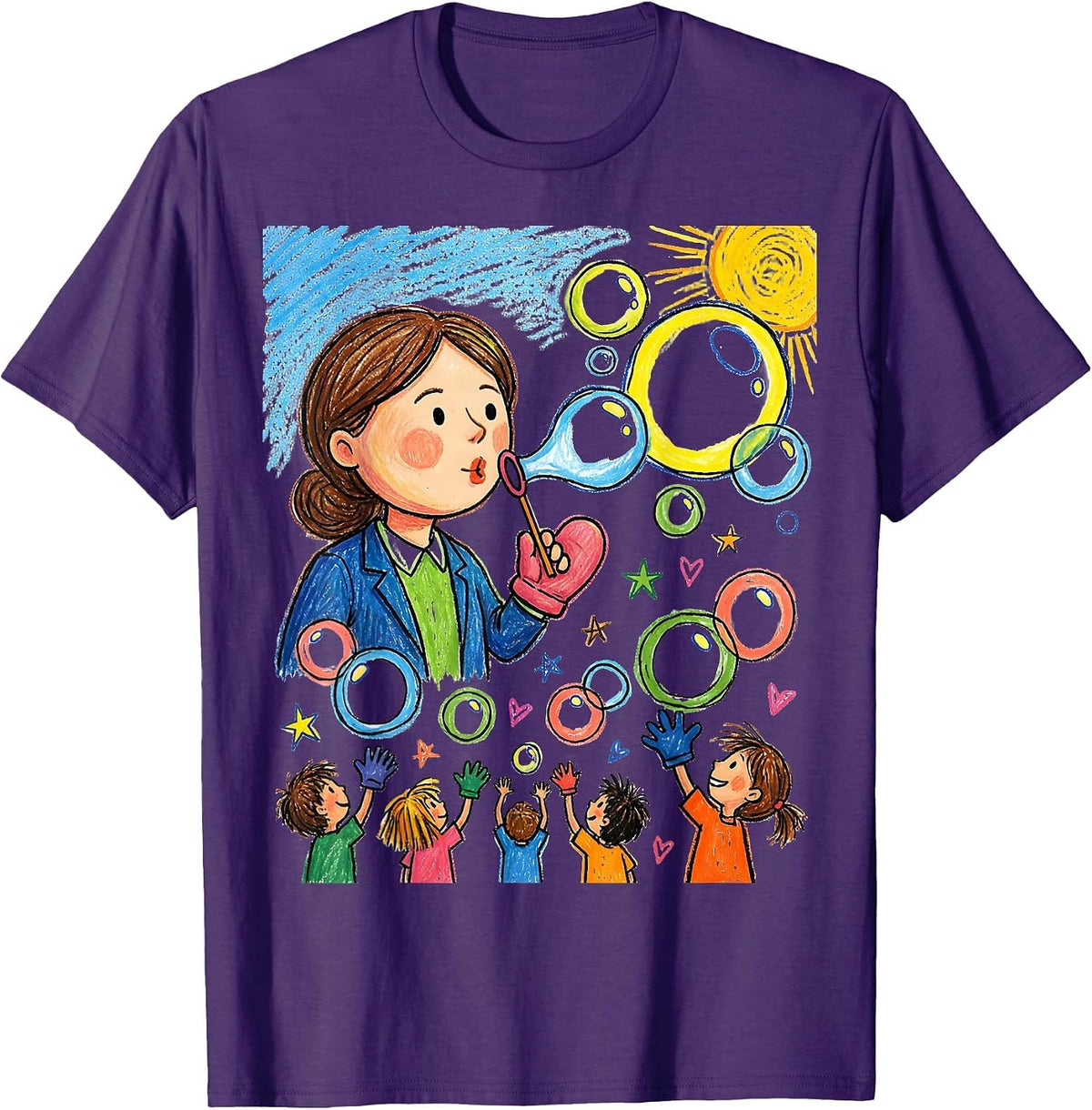 Men's Preschool Teacher Bubble Blowing Graphic T-Shirt - Purple