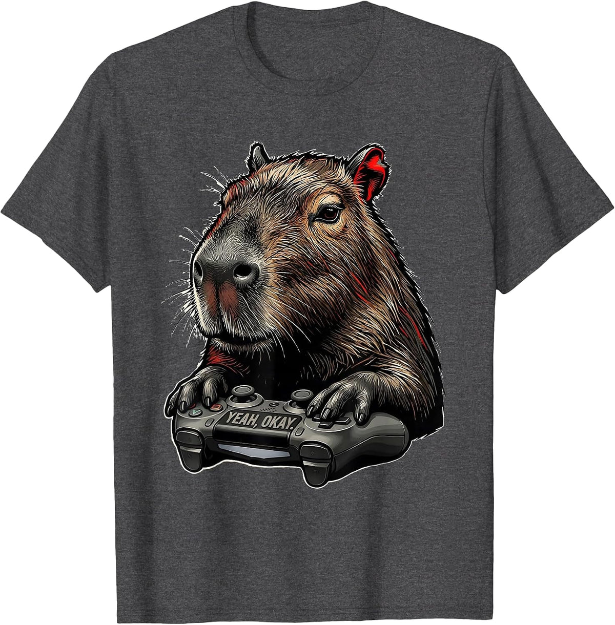 Yeah, Okay Funny Capybara Gamer Meme Humor T-Shirt - Dark Heather Grey