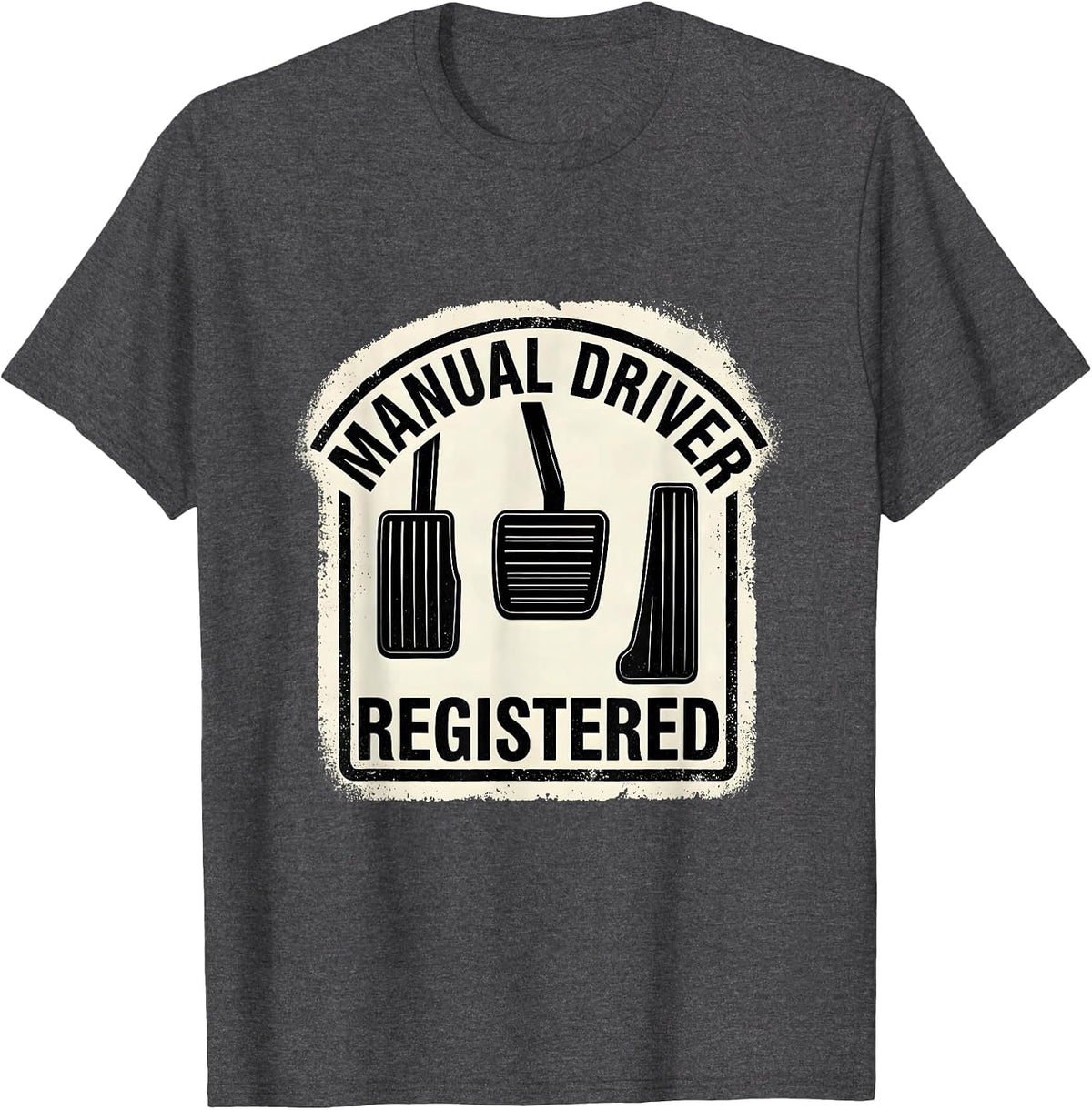 Manual Driver Registered Rubber Stamp Car Guy Stick Shift T-Shirt - Dark Heather Grey