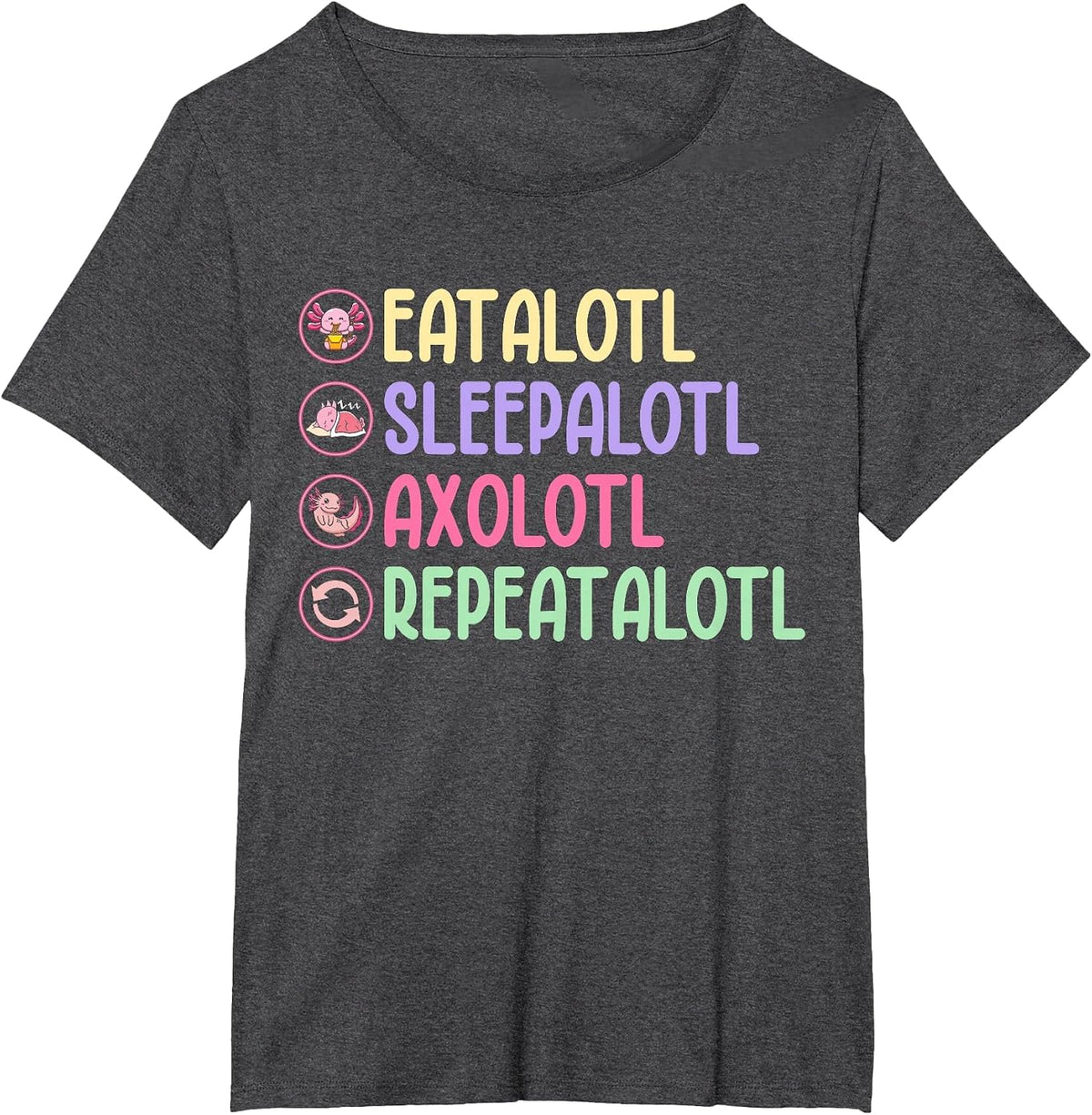 Eatalotl Sleepalotl Axolotl Repeatalotl T-Shirt - Dark Heather Grey