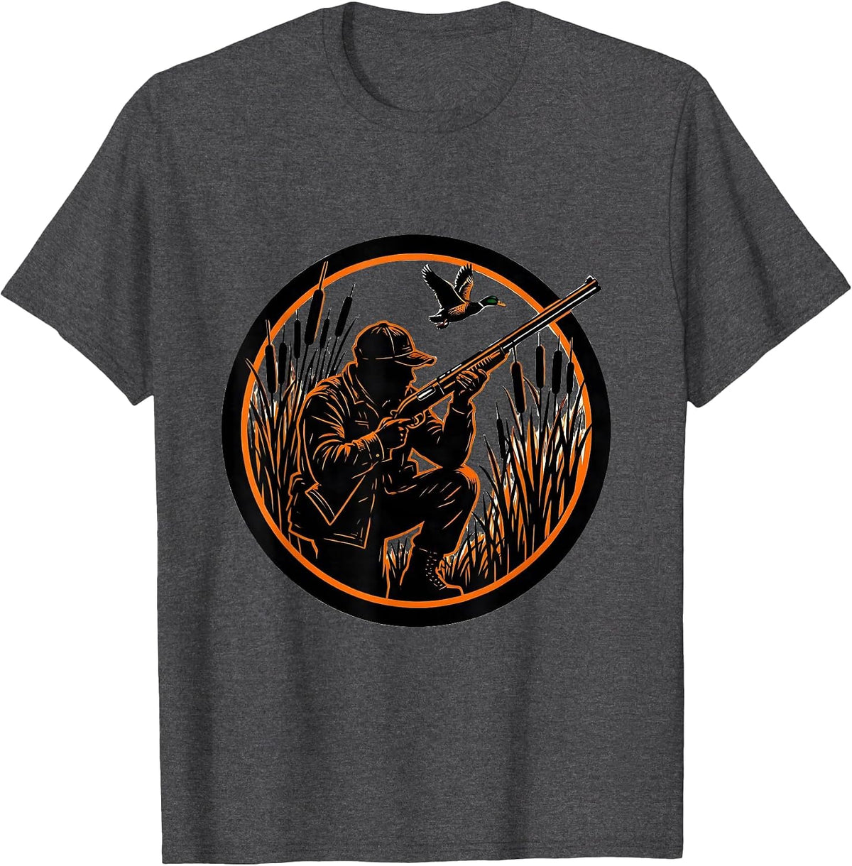 Old School Camo Duck Hunter Cattail Marsh T-Shirt - Dark Heather Grey