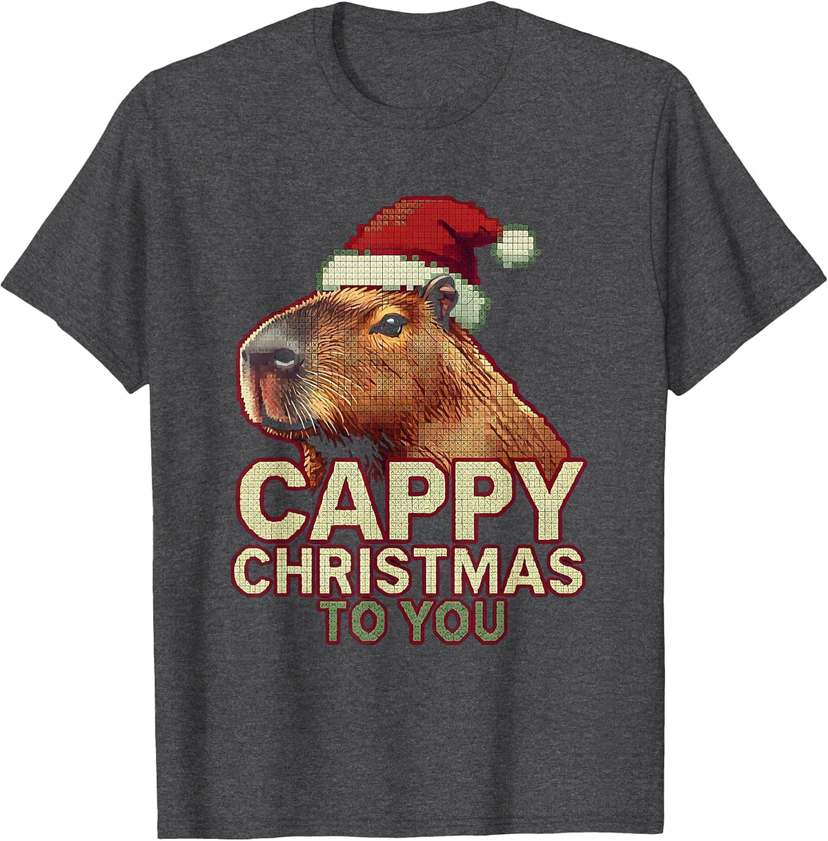 Cappy Christmas To You Cute Capybara Santa Hat Holiday Humor T-Shirt - Dark Heather Grey