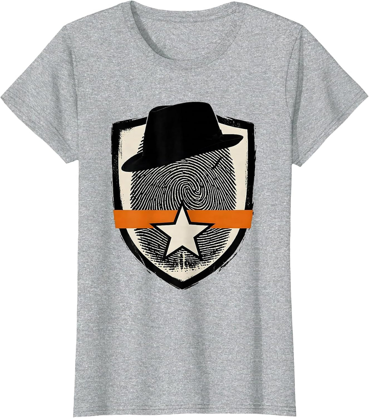 Women's Brutalist Shield Detective Fingerprint Halloween Costume T-Shirt - Heather Grey
