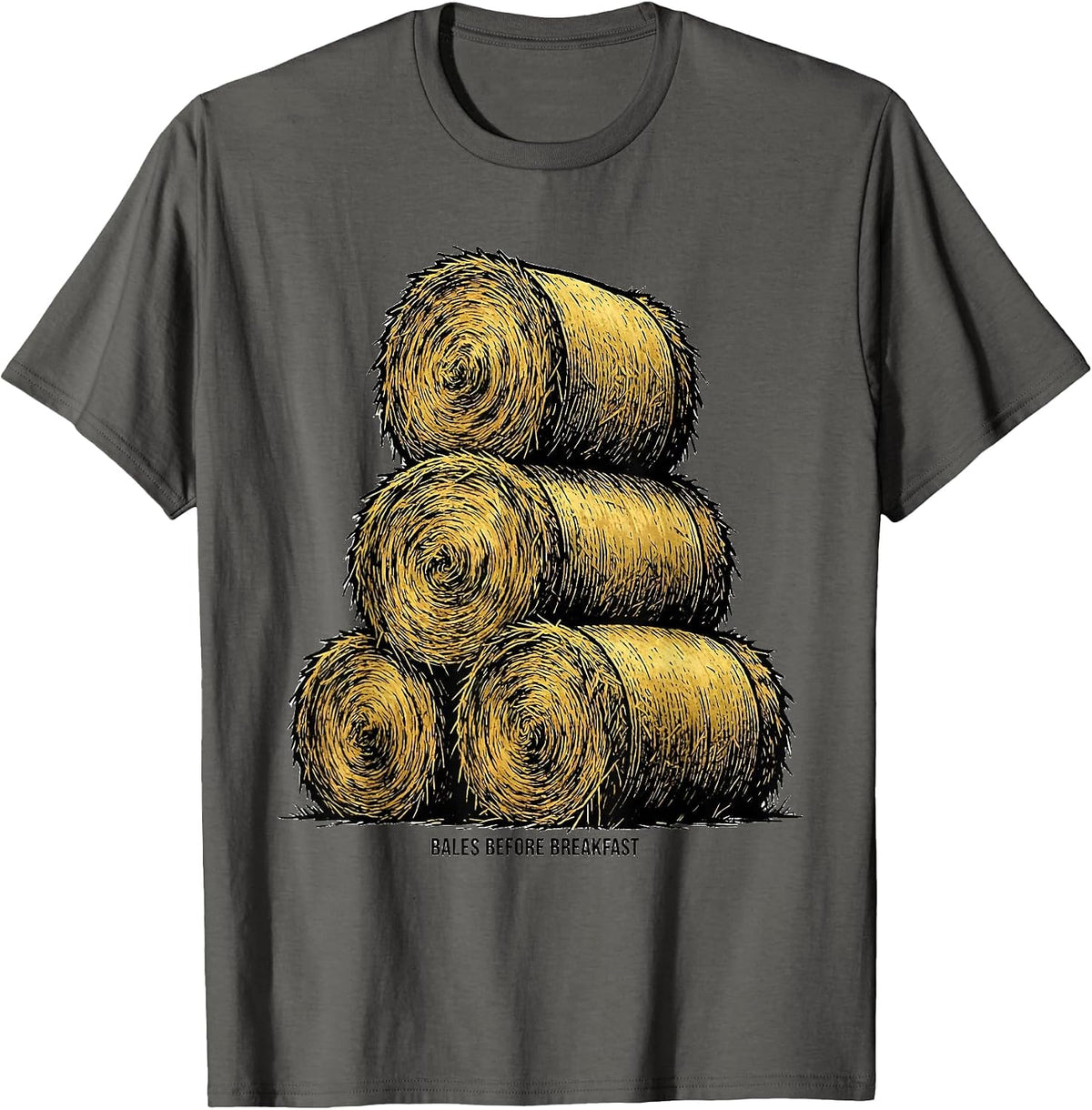 Bales Before Breakfast Funny Farmer Tractor Owner Rural T-Shirt - Asphalt Grey