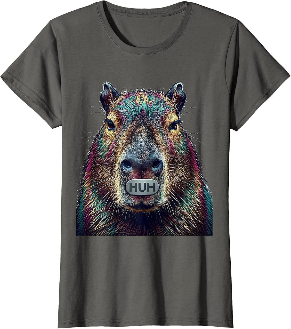 Women's Huh Funny Capybara Meme Animal Humor T-Shirt - Asphalt Grey