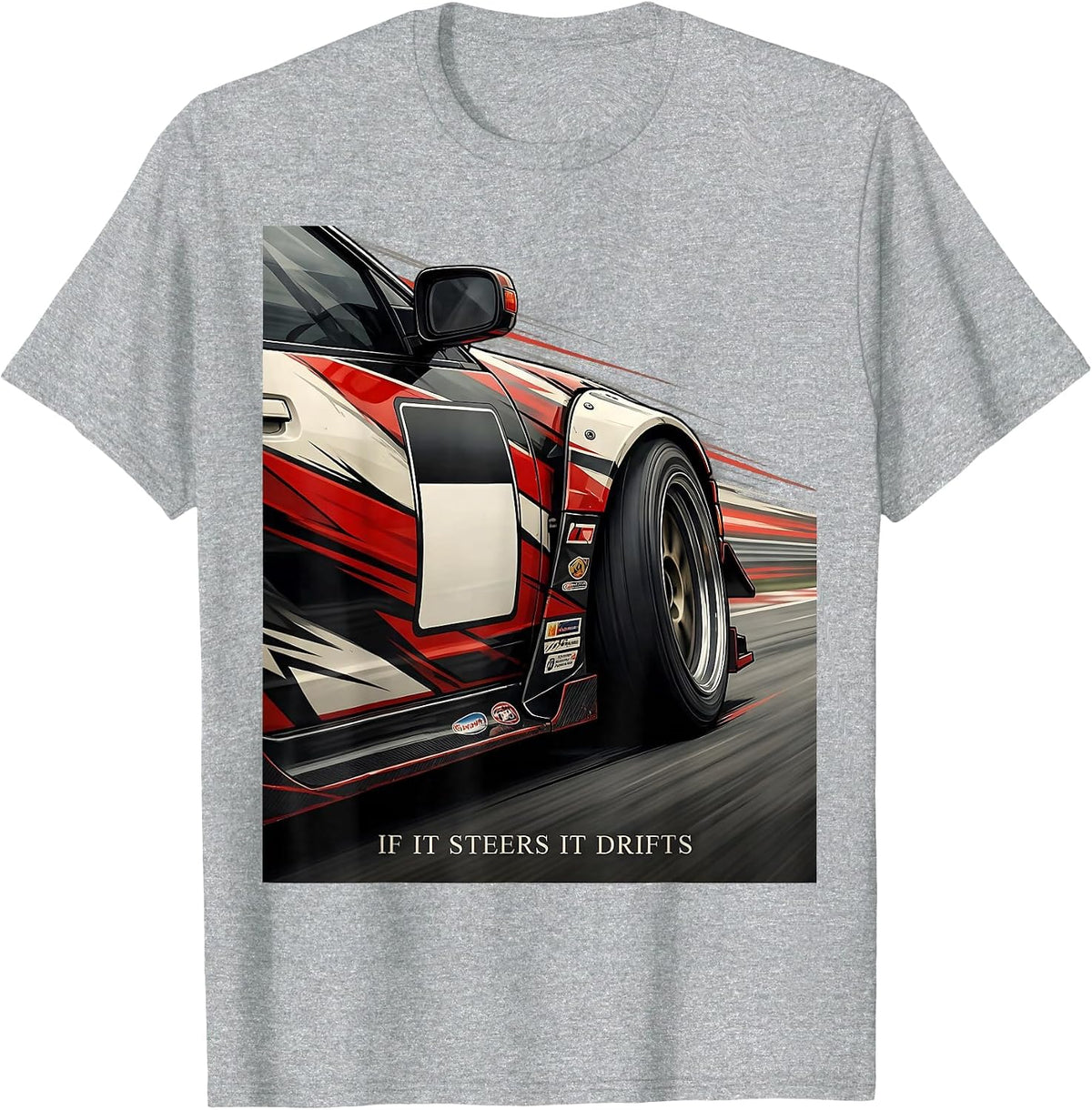 Men's If It Steers It Drifts Retro Vintage JDM Drift Car Graphic T-Shirt - Heather Grey