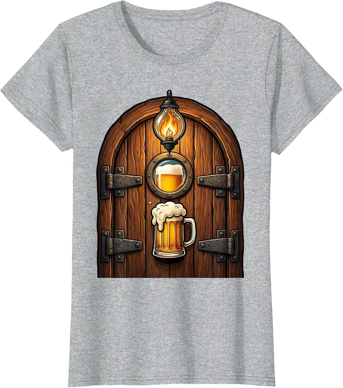 Old Pub Door Lantern Glow Beer Illustration T-Shirt - Heather Grey